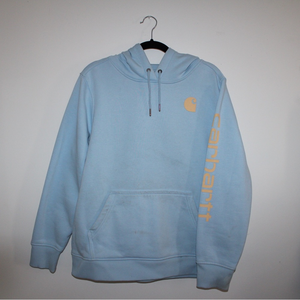 Carhartt Women’s Light Blue Hoodie with Yellow Accents
